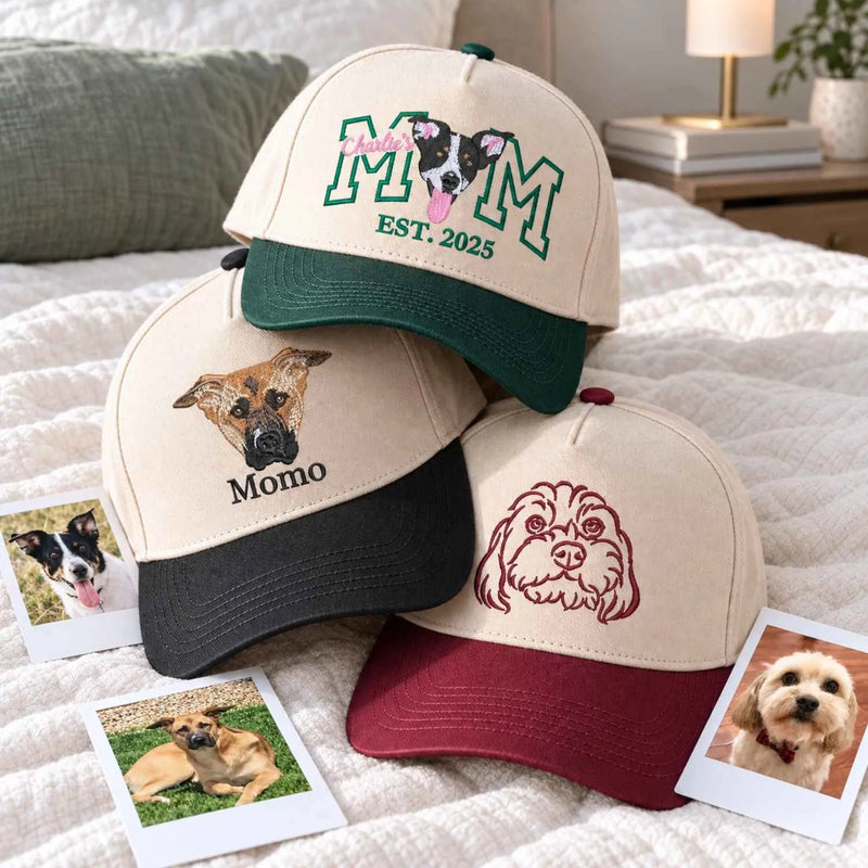 Custom Dog Mom Portrait Snapback Hat - Embroidered Dog Portrait from Photo Cap, Dog Mom Gifts from Husband