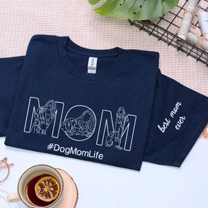 Custom embroidered t-shirt with a dog’s photo and name for dog moms, ideal personalized pet gift
