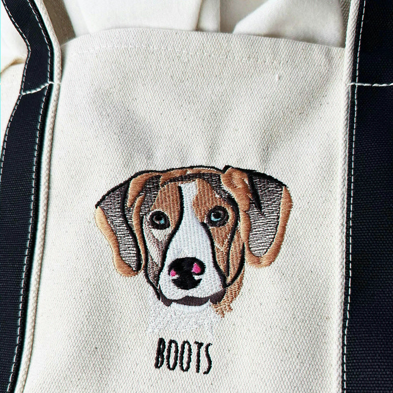 Custom Dog Outline Tote Bag for Birthday Mom - Minimalist Embroidered Pet Photo Canvas Tote & Name - Gift for Her