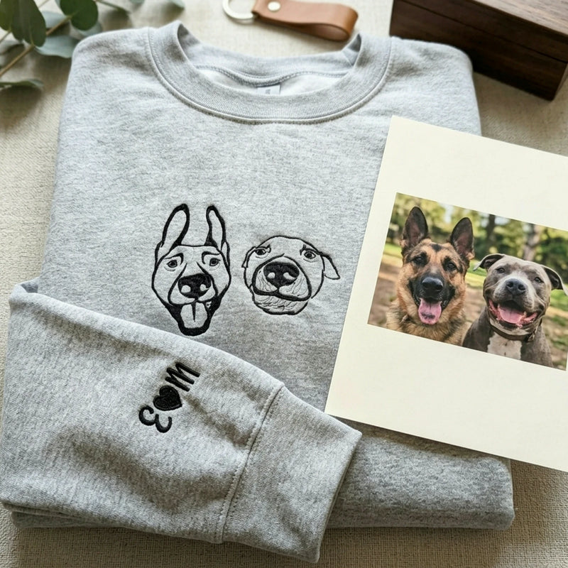 Custom Dog Outline Sweatshirt for Birthday Boyfriend - Minimalist Embroidered Pet Photo Crewneck & Name - Gift for Him