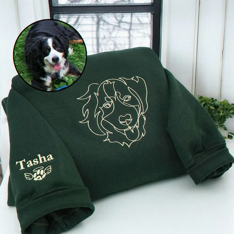 Forest Green Embroidered Custom Dog Portrait Sweatshirt for Dog Grandma