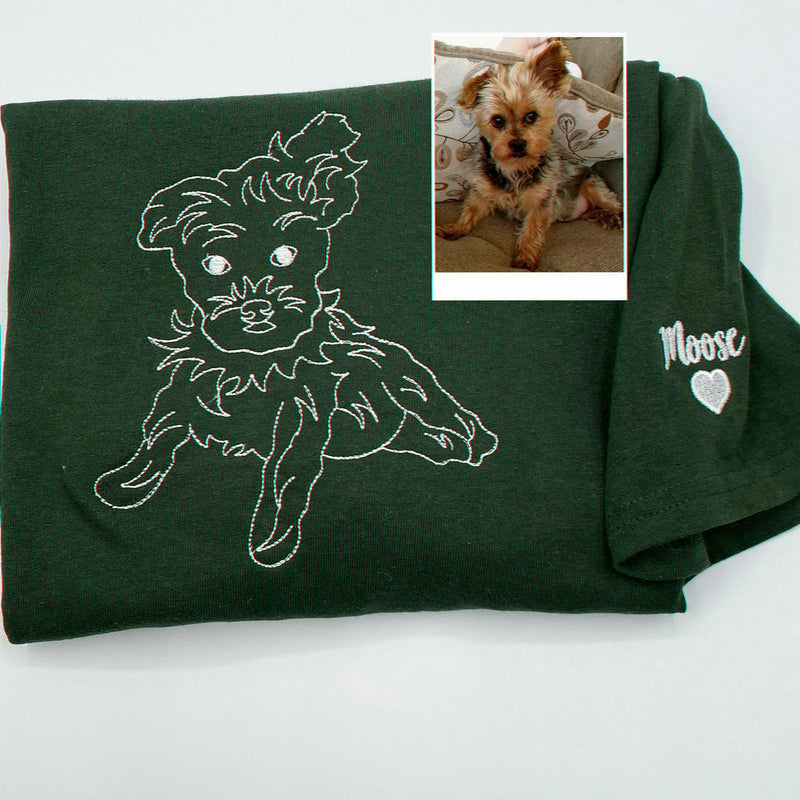 Custom Dog Memorial Sweatshirt for Son - Embroidered Pet Photo Outline Crewneck & Name - Dog Loss Sympathy Gift for Him