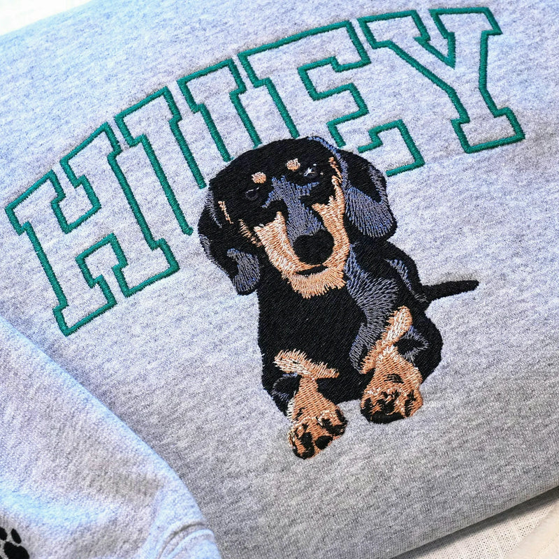 Custom Dachshund Photo Sweatshirt - Embroidered Portrait Weenie Dog Gift