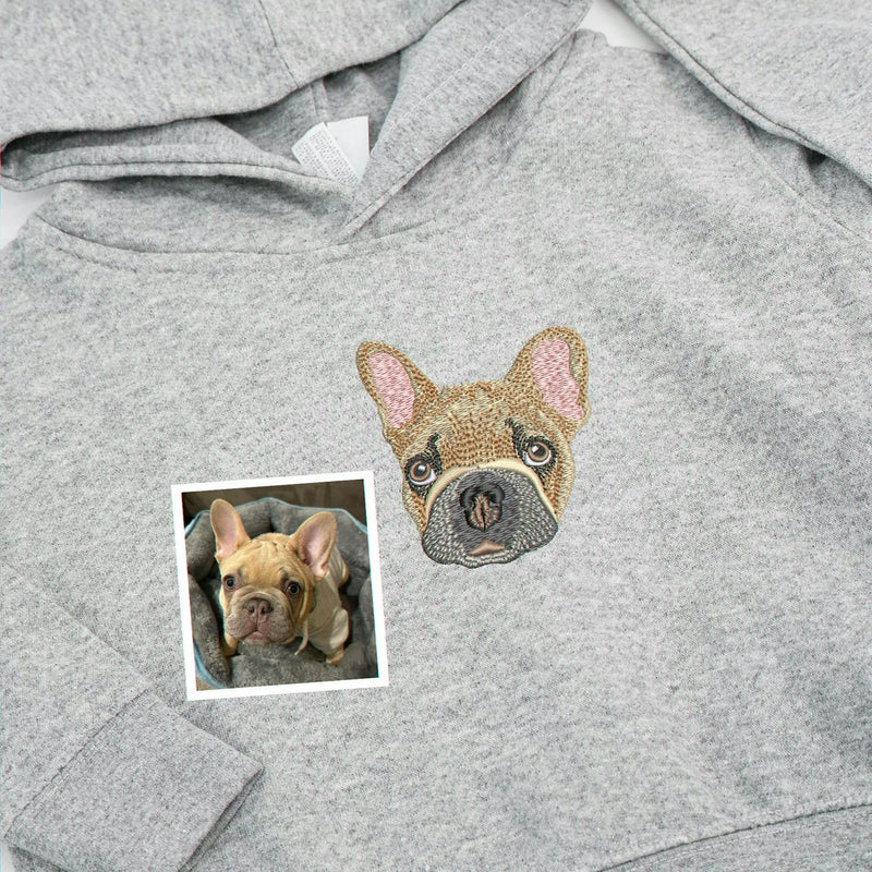 Personalized Embroidered Dog Portrait Youth Hoodie or Sweatshirt from Photo for Kids, Gift for Dog Lovers