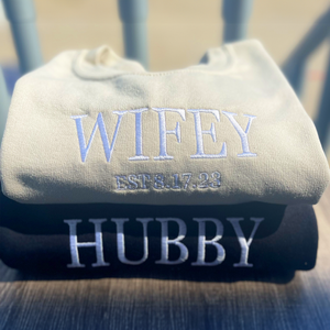 Customized Wifey Est 2024 Sweatshirt, Engagement Sweatshirt Embroidered, Bridal Shower Gift, New Wife Crewneck
