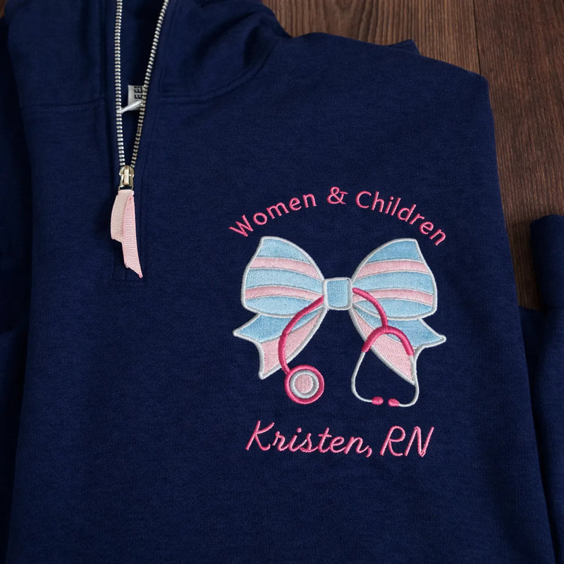 Personalized Labor and Delivery RN Quarter Zip, Custom Embroidered Name & Title Maternity Nurse Week Gift