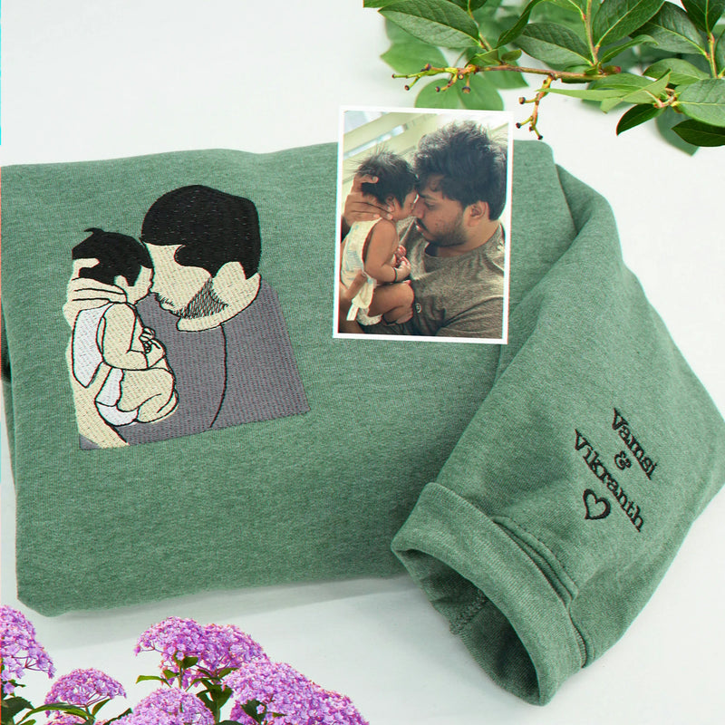 Custom Embroidered Portrait Sweatshirt for Dad, Family Reunion Sweatshirt, Personalized Family Photo Gift