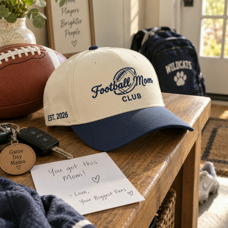 Embroidered Football Mom Snapback Hat - Game Day Sports Mom Gift For Her - Custom Side Back Cap