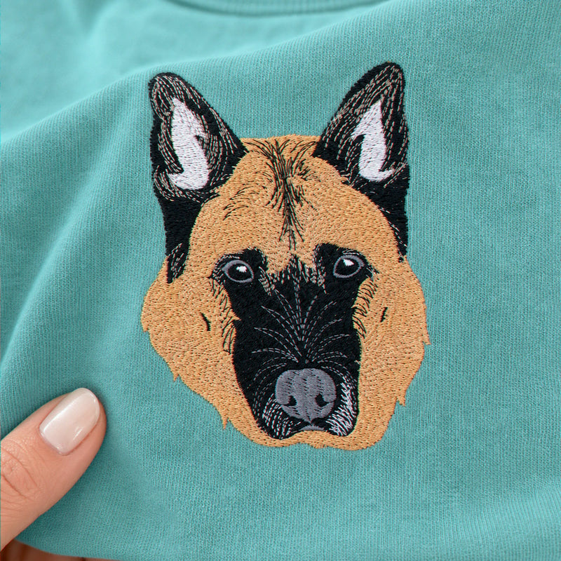 Custom German Shepherd Portrait T-Shirt for Dog Lover - Embroidered Pet Photo Full Color Pullover & Name - Dog Parent Gift