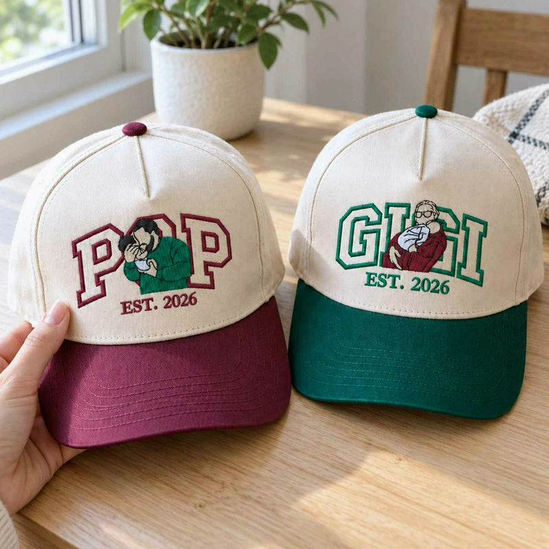 Custom Gigi and Pop Portrait Snapback Hat, Embroidered from Photo Baseball Cap, Grandma and Grandpa Gifts