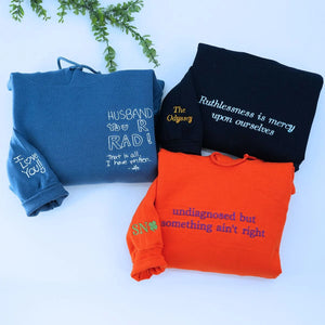 indigo blue sweatshirt with custom text, b2b sweatshirt