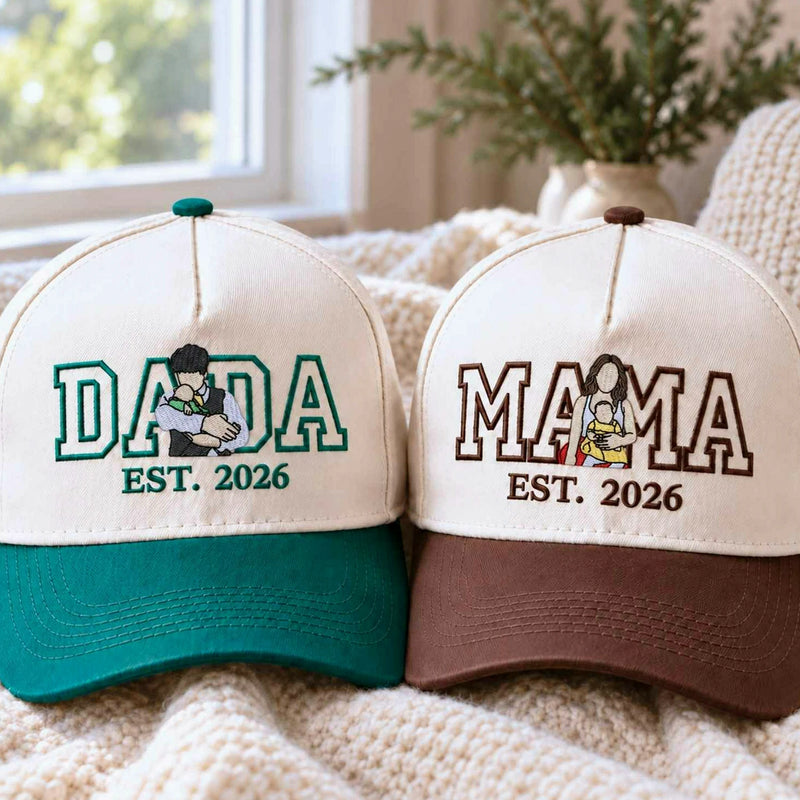 Custom Mama and Dada Portrait Snapback Hat, Embroidered Baseball Cap from Photo, Christmas Gift for Mom and Dad