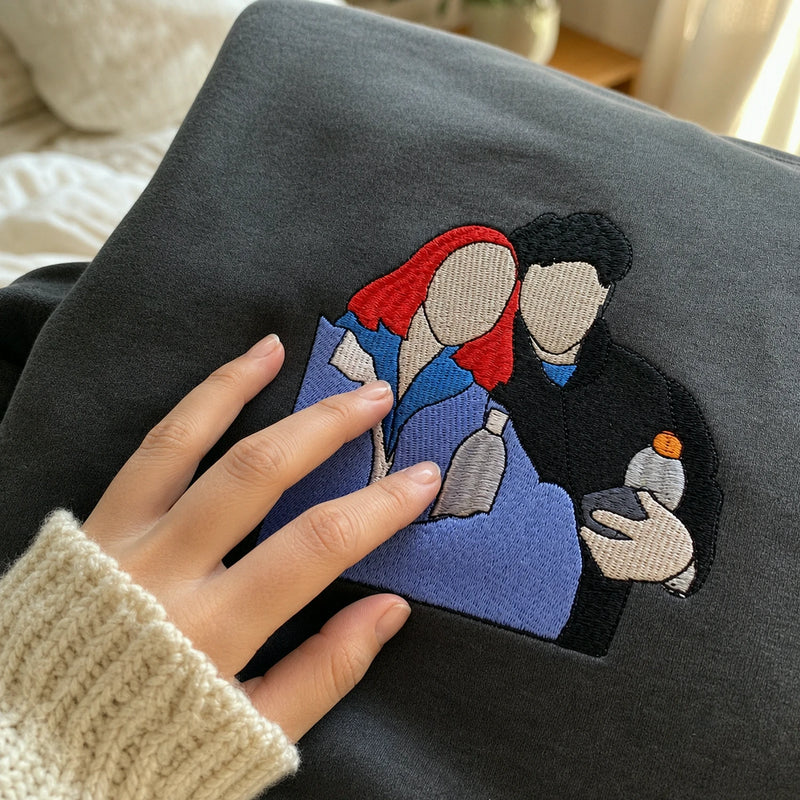 Embroidered Matching Photo Sweatshirt for Couples Him Her Girlfriend Boyfriend
