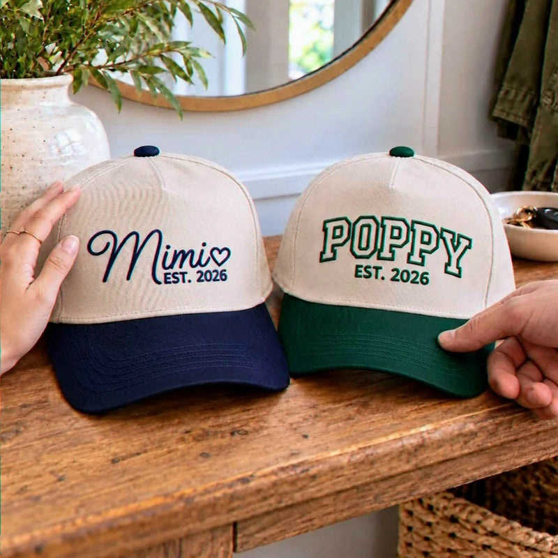 Matching Mimi and Poppy Snapback Hat, Embroidered Est Year Baseball Cap, Birthday Gift for Grandpa Grandma