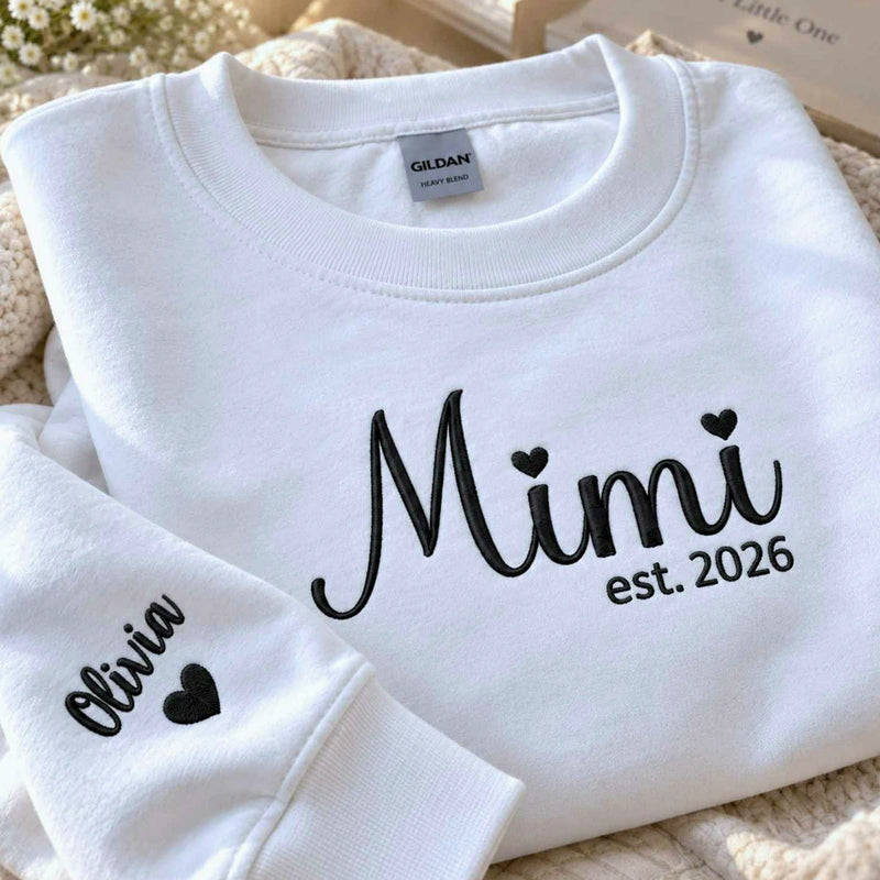 Matching Mimi and Poppy Sweatshirts, Embroidered Names on Sleeve Crewneck, Grandma And Grandpa Gifts
