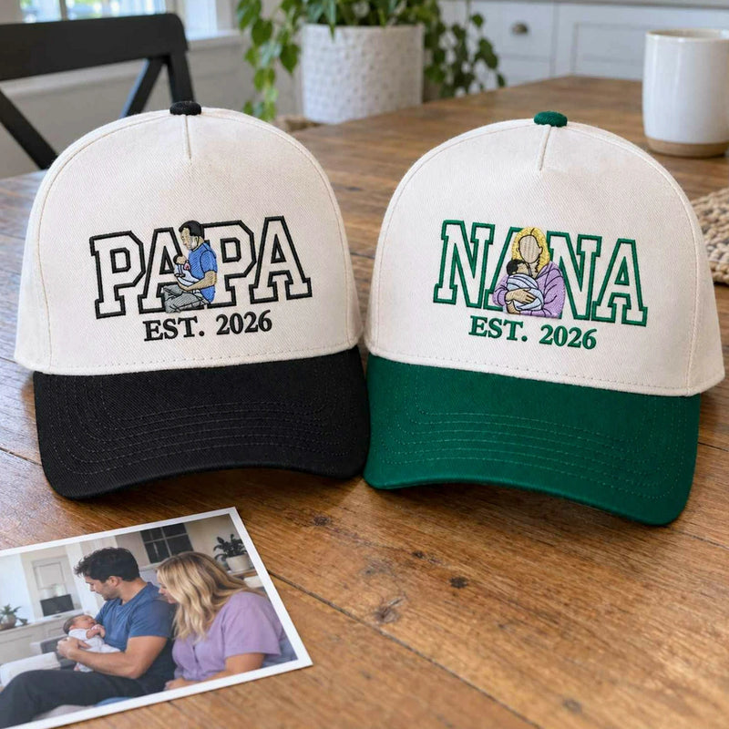 Custom Nana and Papa Portrait Snapback Hat - Embroidered from Photo Baseball Cap, Grandma and Grandpa Gifts