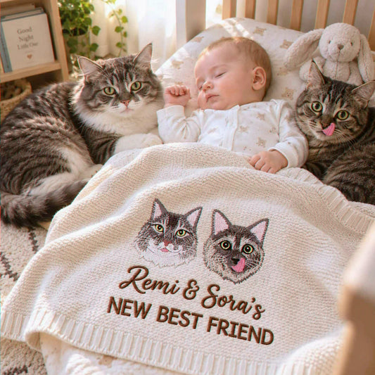 Custom Baby’s First Best Friend Blanket, Embroidered Pet and Baby Keepsake Throw, Baby Gift for Cat Lovers