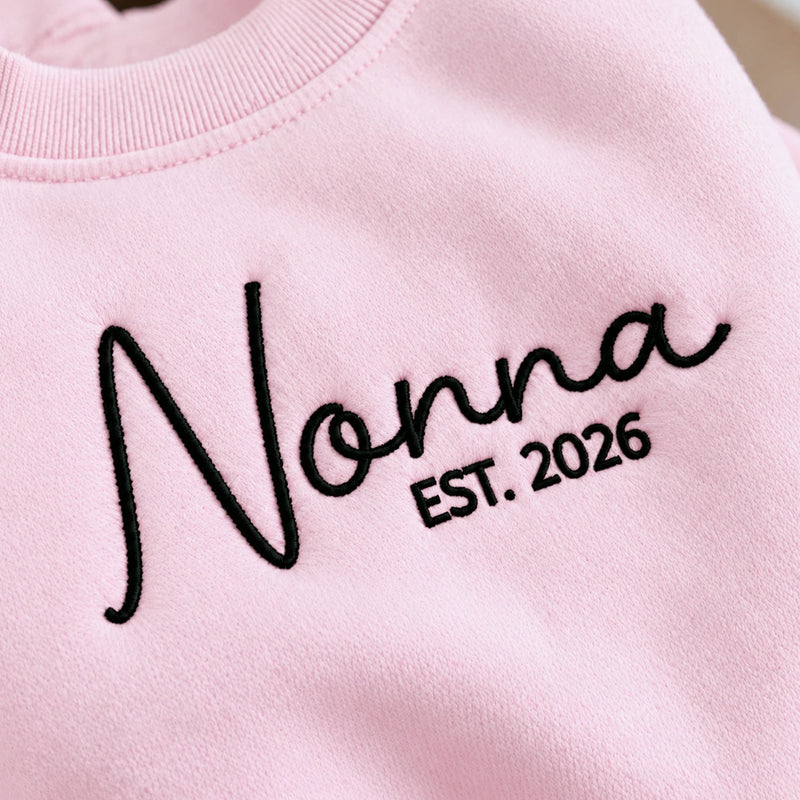 Matching Nonna and Nonno Sweatshirts, Embroidered Kids Name Crewneck, Grandparents Pregnancy Announcement Gift