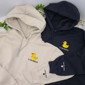 Personalized Cartoon Matching Couple Embroidered Duck Hoodie, Anniversary Gift For Her And Him