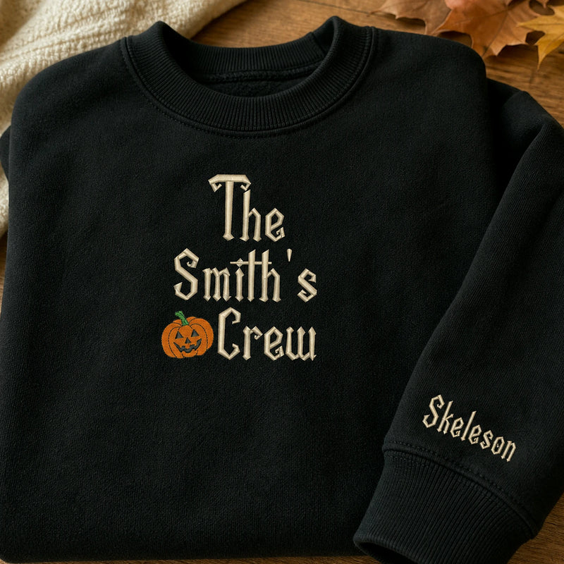 Personalized Kid Halloween Family Crew Sweatshirt - Embroidered Pumpkin Name Matching Outfit, Fall Photo Sweaters