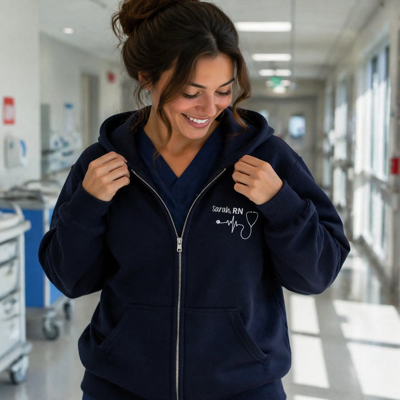Custom Embroidered Title Nursing Quarter Zip Sweatshirt, Personalized Gift Nurse Week, Birthday or Christmas