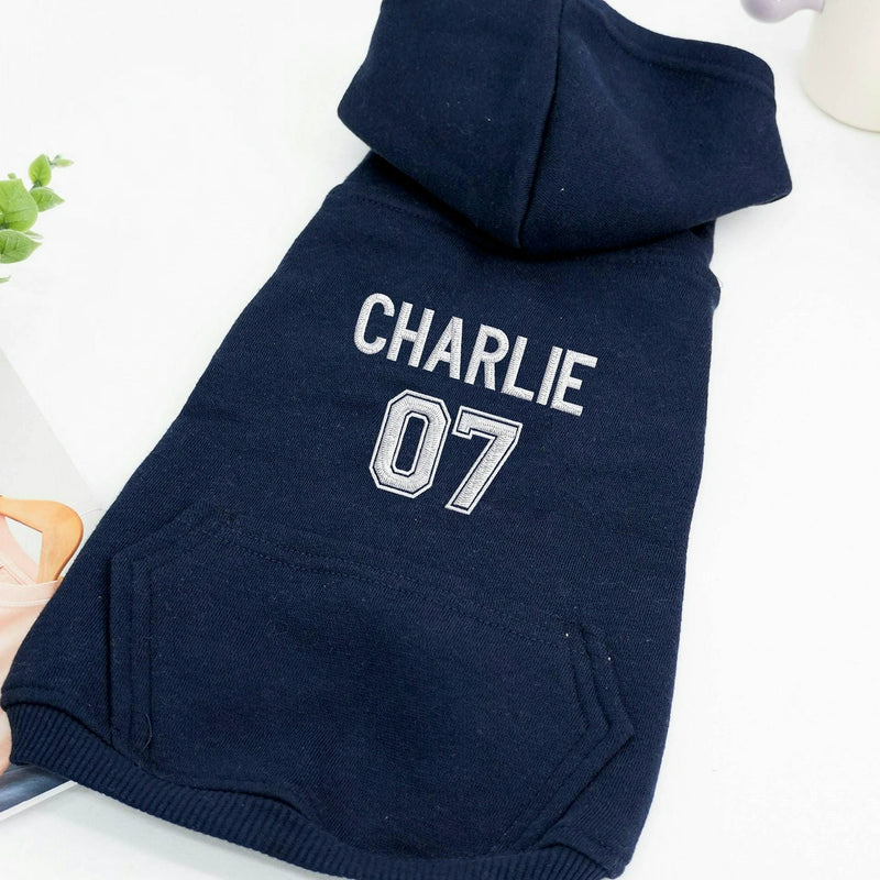 Custom Dog Name Number Hoodie, Embroidered Birthday Gift for Pet