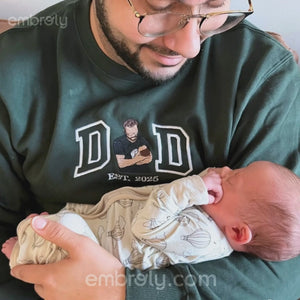 Custom Dad of Two Portrait Shirt or Sweatshirt, Personalized Embroidered Gift for Dad with Two Kids Father's Day