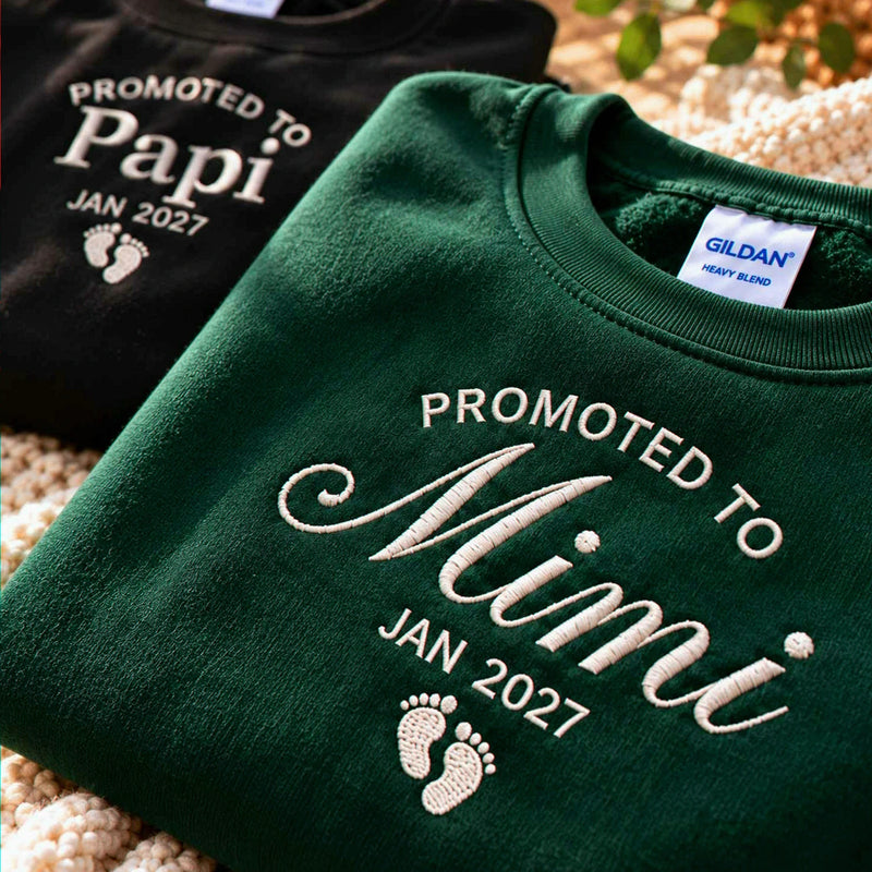 Matching Promoted to Mimi Papi Sweatshirts, Embroidered Kid Name Creneck, New Grandparents Gift