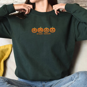 Pumpkin Sweatshirt, Fall Spooky Season Crewneck Embroidered for Halloween