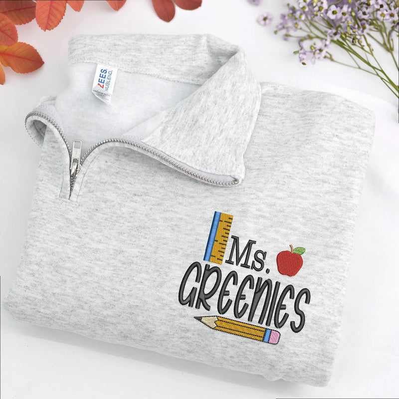 Personalized Preschool Teacher Quarter Zip with Name & Icon on Sleeve, 1/4 Pullover Embroidery for Daycare Teacher