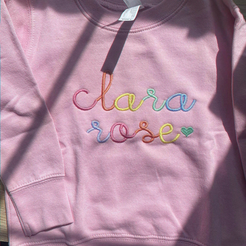 Personalized Rainbow Name Toddler Sweatshirt - Embroidered Gift for Baby Girl