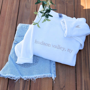 white sweatshirt with custom text