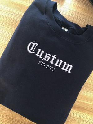 Custom embroidered hoodies, crewnecks - Initial on Sleeve