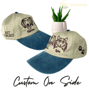 Personalized Pet Outline Embroidered Hat Using Pet Picture, Custom Dyed Hat With Pet Name