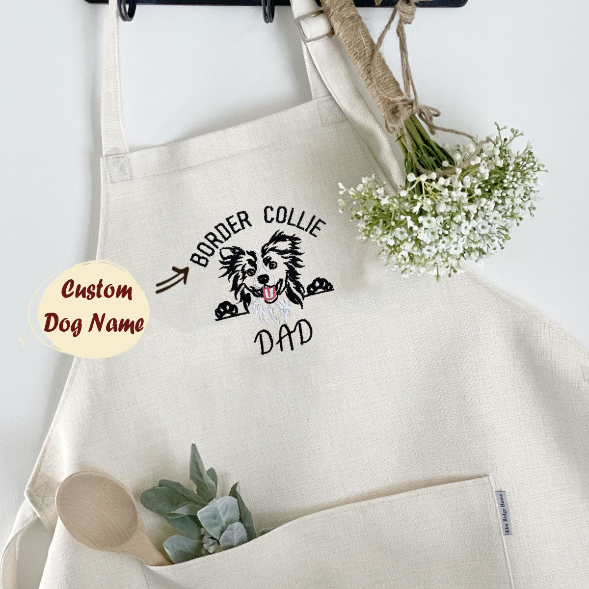 Custom Border Collie Dog Dad Embroidered Apron, Personalized Apron with Dog Name, Best Gifts For Boxer Lovers