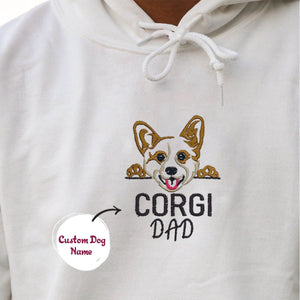 Custom Corgi Dog Dad Embroidered Hoodie, Personalized Hoodie with Dog Name, Best Gifts For Corgi Lovers