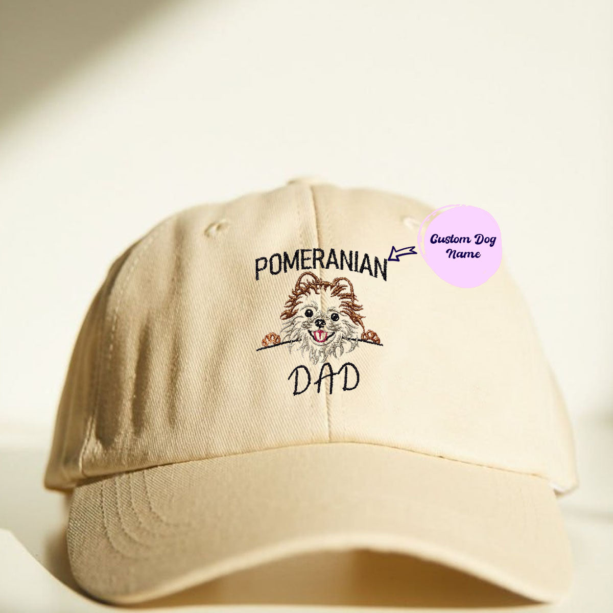 Custom Pomeranian Dog Dad Embroidered Hat, Personalized Hat with Dog Name, Best Gifts For Pomeranian Lovers