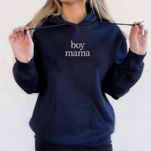 Embroidered Boy Mama Hoodie, Personalized Hood with Initial On Sleeve, Mother's Day Gift From Son