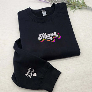 Custom Embroidered Mama Sweatshirt, Personalized Crewneck With Icon Or Initial On Sleeve