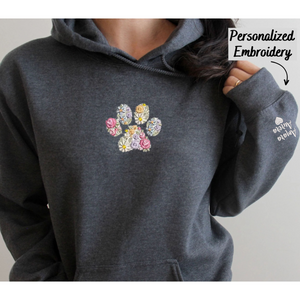 Custom Embroidered Pet Paw Hoodie, Floral Embroidered Letters Hoodie, Best Gift For Pet Owner