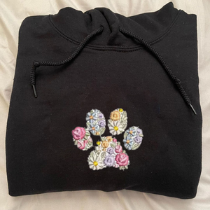 Custom Embroidered Pet Paw Hoodie, Floral Embroidered Letters Hoodie, Best Gift For Pet Owner