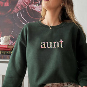 Custom Embroidered Sweatshirt For Aunt, Personalized Crewneck With Initial On Sleeve, Unique Gift For Aunt