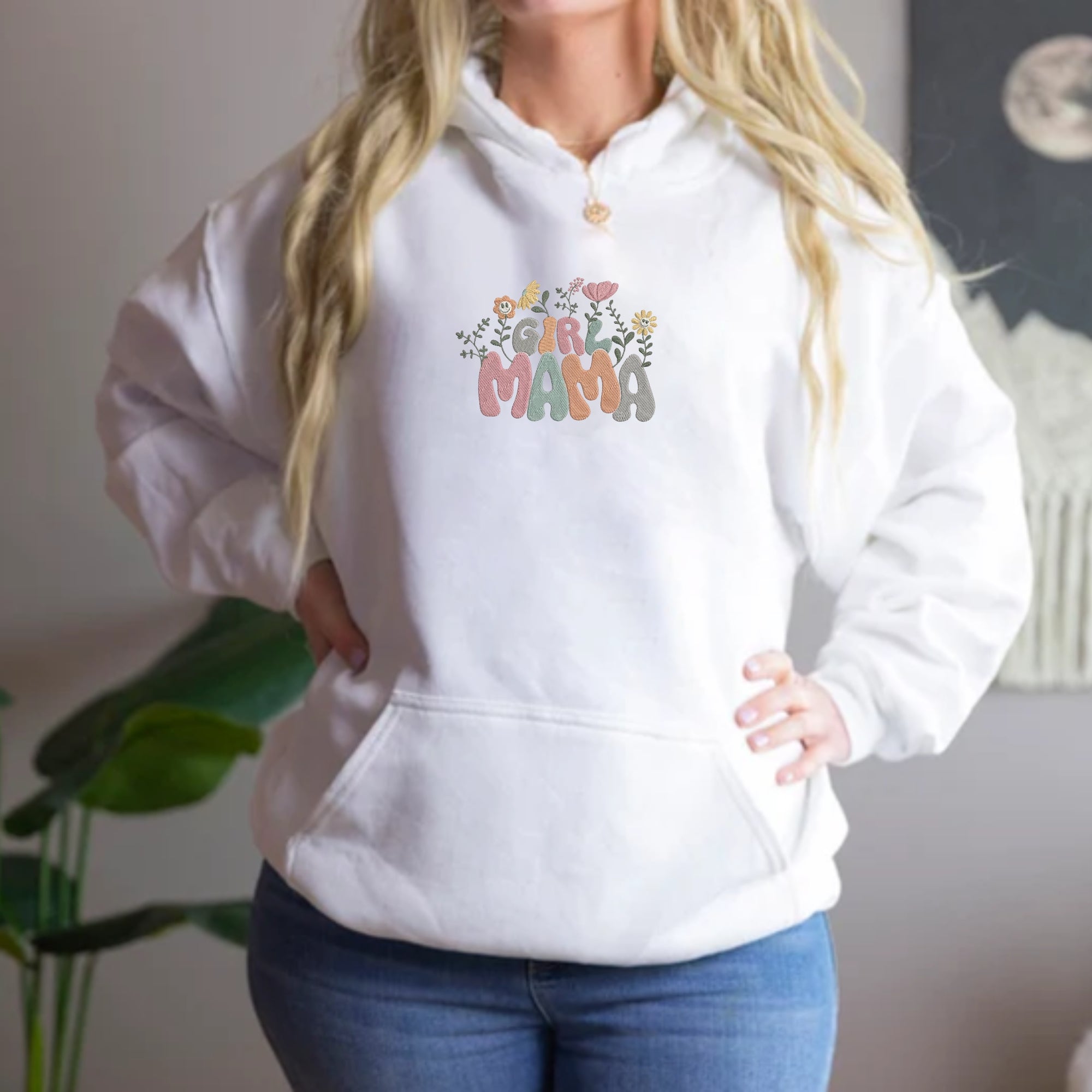 Girl Mama Embroidery Hoodie, Mother's Day Embroidery Gift, Floral Letter Embroidery