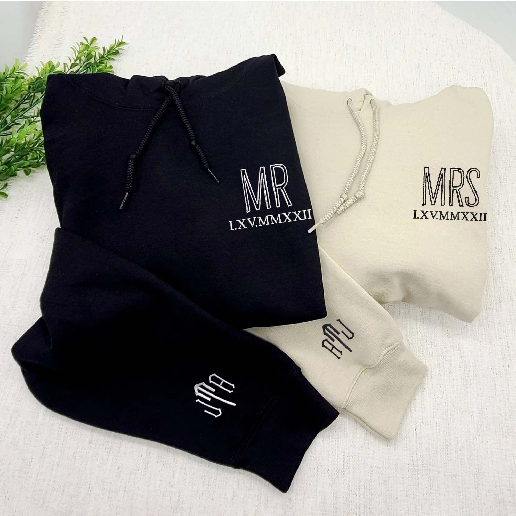 Personalized Mr And Mrs Embroidered Hoodie With Aniniversary Date, Best Gift For Couple