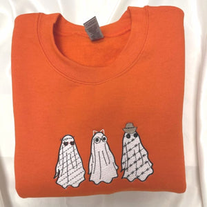 Embroidered Halloween Crewneck, Three Ghost Sweatshirt for Women Men