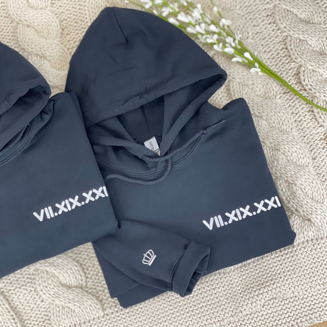 Birthday Gifts with Custom Date Roman Numeral Anniversary Hoodie, Sweatshirt Embroidered - Embroly