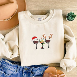 Christmas Wine Sweatshirt Embrodiered, Christmas Lights Crewneck