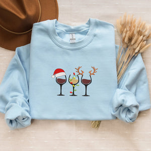 Christmas Wine Sweatshirt Embrodiered, Christmas Lights Crewneck