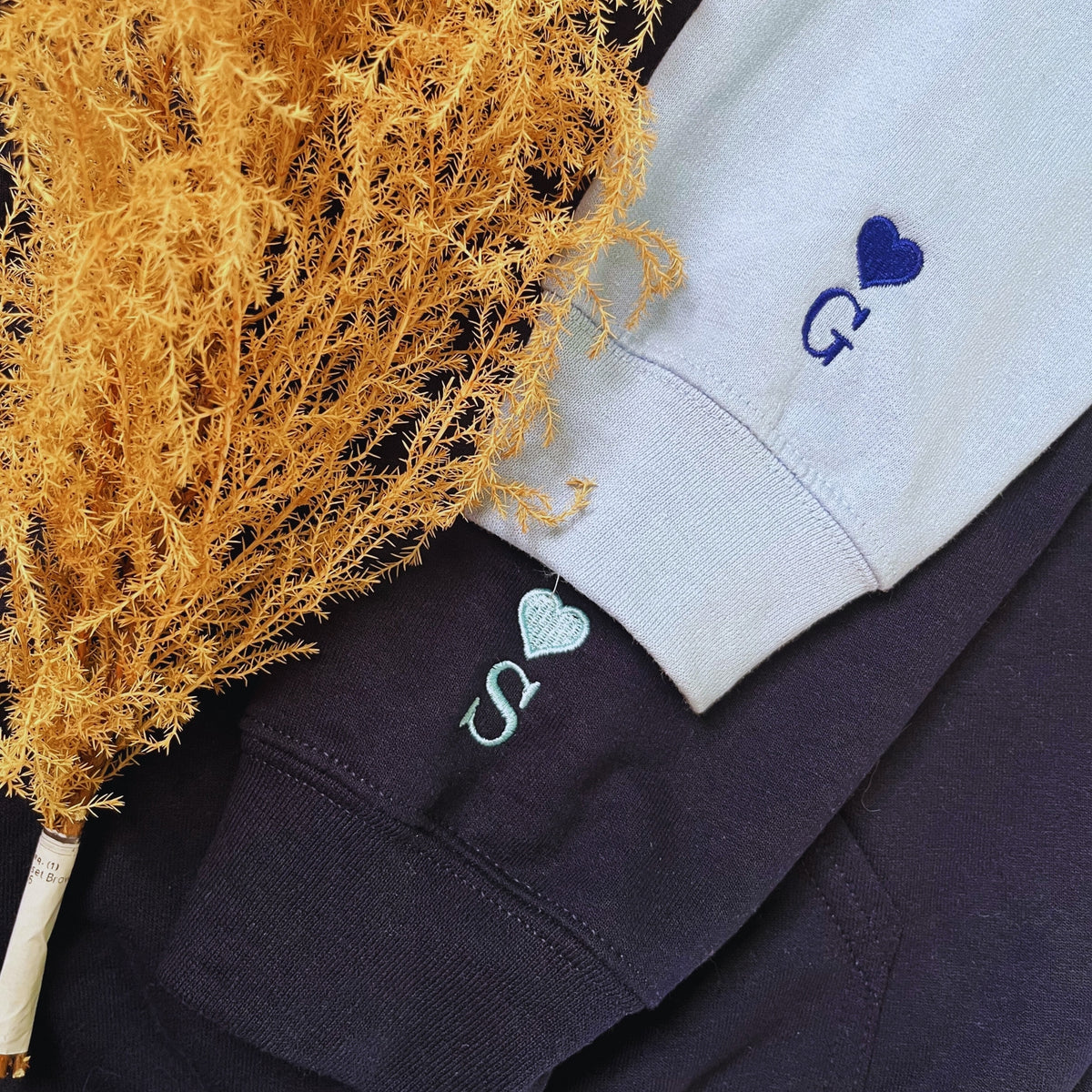 Custom Embroidered Sleeve Sweatshirt, Matching Sweatshirts for Couples Unique Gift Ideas for Him Her - Embroly