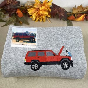 Custom Embroidered Trucker Hoodie from Your Photo, Personalized Gift for Truck Lover